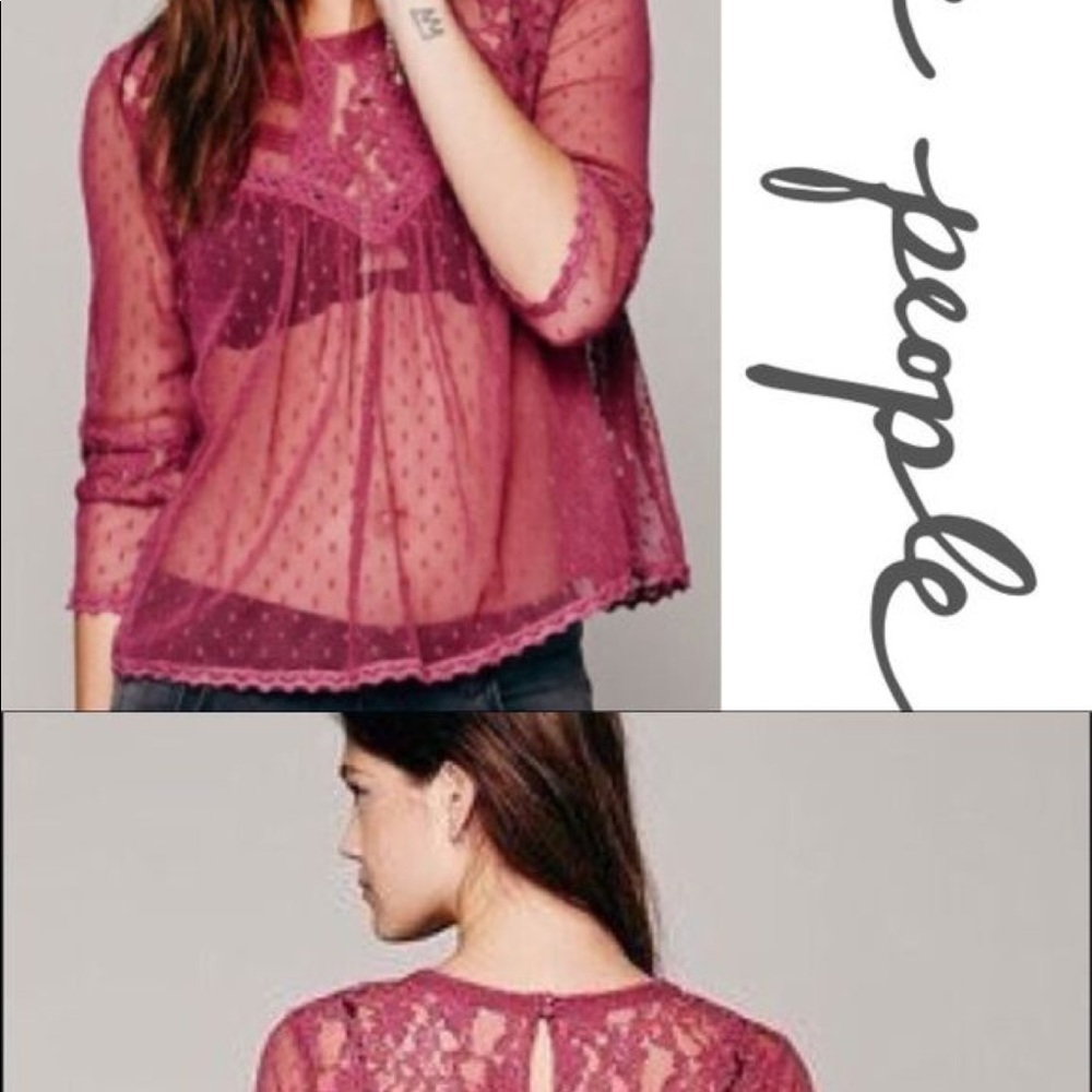 Free People burgundy lace blouse